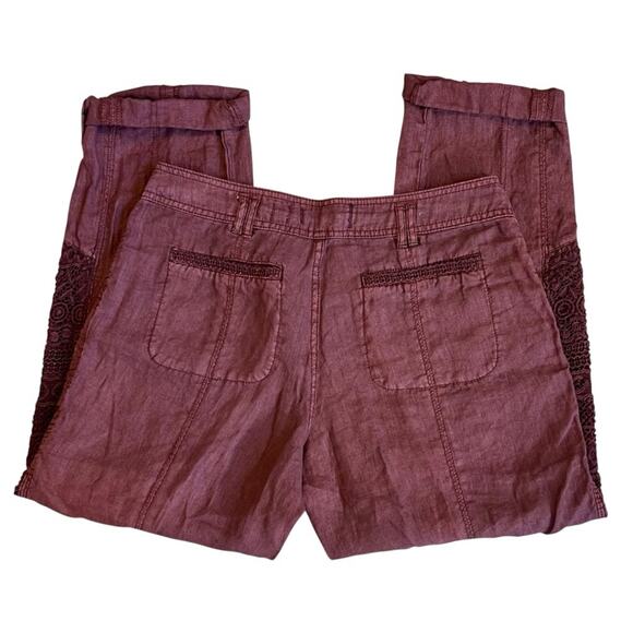 Anthropologie Hei Hei Women’s Sz 28 Embroidered Crochet Linen Pants Marlena - Picture 8 of 16